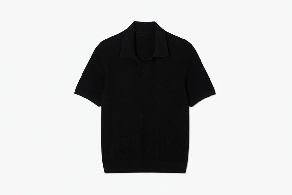 Cotton Blend Open Polo Collar Sweater