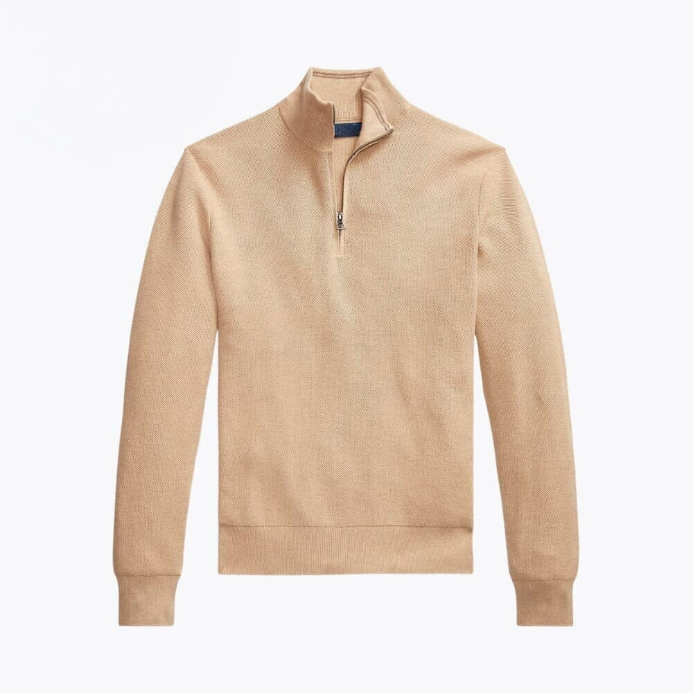 Mesh-Knit Cotton Quarter-Zip Sweater