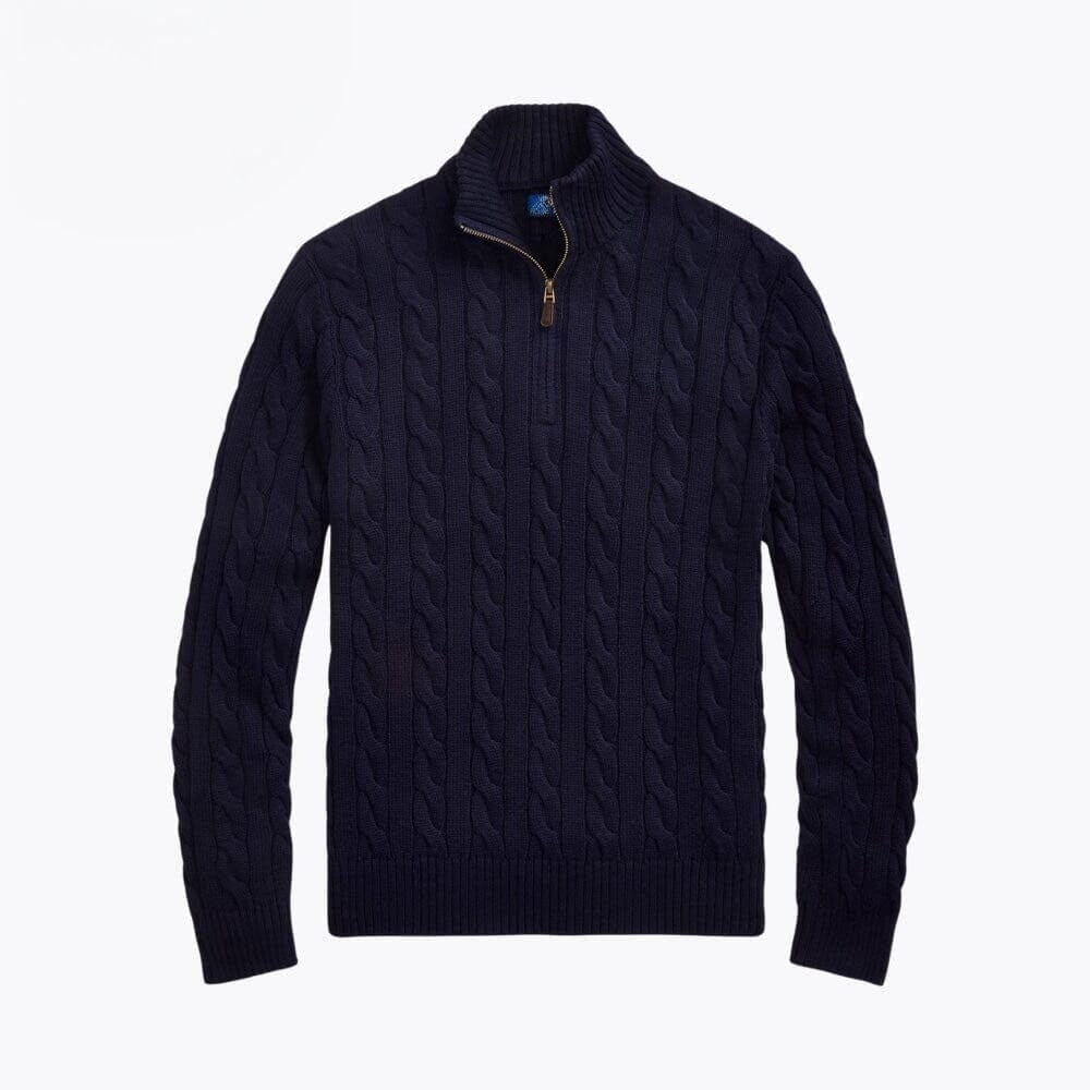 Chunky Cable-Knit Cotton Quarter-Zip Sweater
